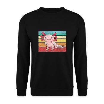 Retro-Axolotl-Design für Axolotl-Liebhaber - Unisex Pullover - Schwarz - Vorne - Alina (178cm) & Michal (187cm)