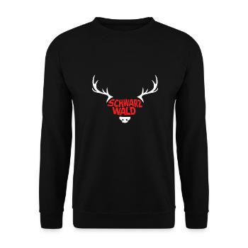 Hirsch Geweih Design für Schwarzwald Fans - Unisex Pullover - Schwarz - Vorne - Alina (178cm) & Michal (187cm)