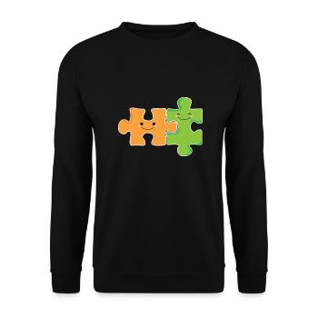 Happy Puzzle Design für Puzzle-Fans - Unisex Pullover - Schwarz - Vorne - Alina (178cm) & Michal (187cm)