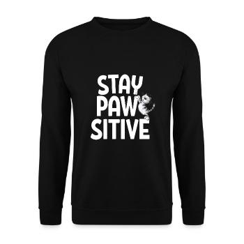 Stay Pawsitive Cats Team Cats Saying - Unisex Sweatshirt - black - Front - Alina (178cm) & Michal (187cm)