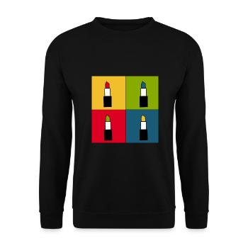 Pop-Art Lippen Lippenstift Poster bunt Geschenk - Unisex Pullover - Schwarz - Vorne - Alina (178cm) & Michal (187cm)