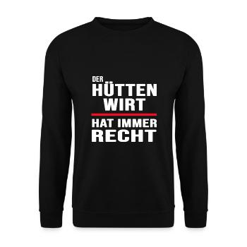 Hüttenwirt hat immer Recht Berghütte Almwirtschaft - Unisex Pullover - Schwarz - Vorne - Alina (178cm) & Michal (187cm)