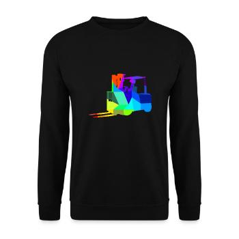 Gabelstapler Regenbogen Polygon Baufahrzeug - Unisex Pullover - Schwarz - Vorne - Alina (178cm) & Michal (187cm)