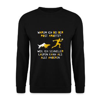 Postbote Paketbote Hunde Zusteller Briefträger - Unisex Pullover - Schwarz - Vorne - Alina (178cm) & Michal (187cm)