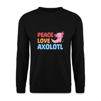 Peace Love Axolotl Design für Axolotl-Liebhaber - Unisex Pullover - Schwarz - Vorne - Alina (178cm) & Michal (187cm)
