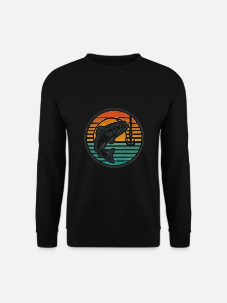 Retro Angeln Barsch Springen Sonnenuntergang Abzeichen - Unisex Pullover - Schwarz