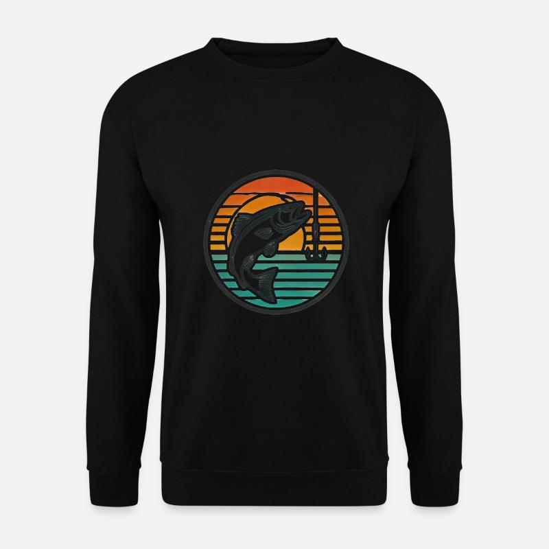 Retro Angeln Barsch Springen Sonnenuntergang Abzeichen - Unisex Pullover - Schwarz