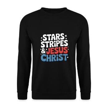 Amerikanischer Gläubiger Christ July 4th Jesus - Unisex Pullover - Schwarz - Vorne - Alina (178cm) & Michal (187cm)