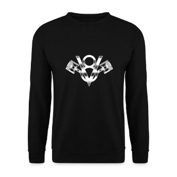 V8-Zylindermotor-Design für Muscle-Car-Fans - Unisex Pullover - Schwarz - Vorne - Alina (178cm) & Michal (187cm)