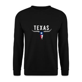 Texas Longhorn Rinder Design für stolze Texaner - Unisex Pullover - Schwarz - Vorne - Alina (178cm) & Michal (187cm)