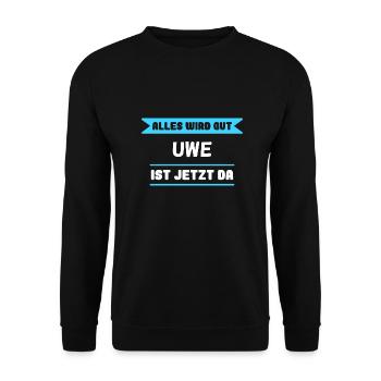 Uwe Name Design für stolze Uwes - Unisex Pullover - Schwarz - Vorne - Alina (178cm) & Michal (187cm)