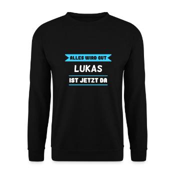 Lukas Name Design für stolze Lukas - Unisex Pullover - Schwarz - Vorne - Alina (178cm) & Michal (187cm)