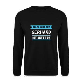 Gerhard Name Design für stolze Gerhards - Unisex Pullover - Schwarz - Vorne - Alina (178cm) & Michal (187cm)