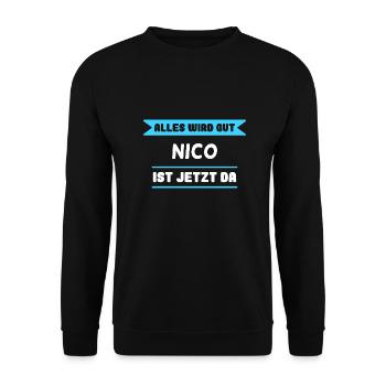 Nico Name Design für stolze Nicos - Unisex Pullover - Schwarz - Vorne - Alina (178cm) & Michal (187cm)