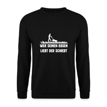 Wer seinen Rasen liebt der schiebt - Unisex Pullover - Schwarz - Vorne - Alina (178cm) & Michal (187cm)