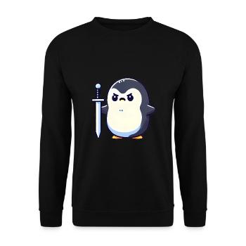 Winziger Pinguin-Krieger - Unisex Pullover - Schwarz - Vorne - Alina (178cm) & Michal (187cm)
