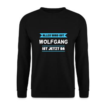 Wolfgang Name Design für stolze Wolfgangs - Unisex Pullover - Schwarz - Vorne - Alina (178cm) & Michal (187cm)