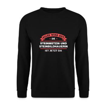 Steinmetzin Steinbildhauerin Design für Handwerker - Unisex Pullover - Schwarz - Vorne - Alina (178cm) & Michal (187cm)