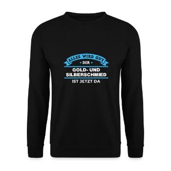 Gold- Silberschmied Design für stolze Handwerker - Unisex Pullover - Schwarz - Vorne - Alina (178cm) & Michal (187cm)