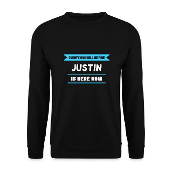 Justin Name Spruch für stolze Justins - Unisex Pullover - Schwarz - Vorne - Alina (178cm) & Michal (187cm)