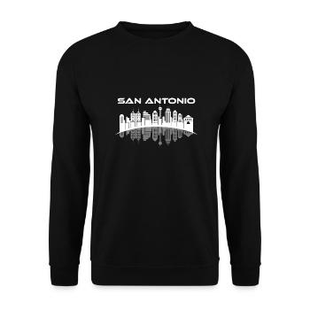 San Antonio Gespiegelte Skyline Design für stolze - Unisex Pullover - Schwarz - Vorne - Alina (178cm) & Michal (187cm)