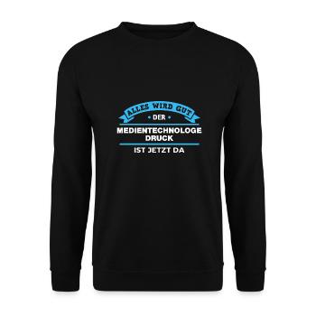 Medientechnologe Druck Design für stolze Profis - Unisex Pullover - Schwarz - Vorne - Alina (178cm) & Michal (187cm)