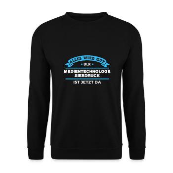 Medientechnologe Siebdruck Design für stolze Profi - Unisex Pullover - Schwarz - Vorne - Alina (178cm) & Michal (187cm)