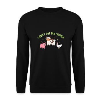 Kuh Huhn Schwein Freunde Design für Veganer - Unisex Pullover - Schwarz - Vorne - Alina (178cm) & Michal (187cm)