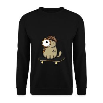 Detective cat on a skateboard with magnifying glass - Unisex Sweatshirt - black - Front - Alina (178cm) & Michal (187cm)