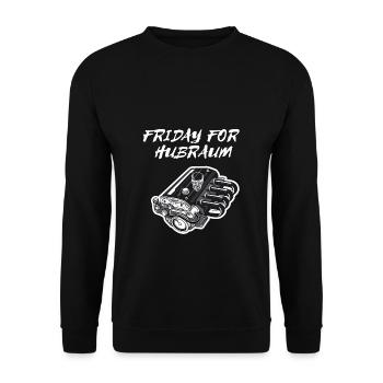 Friday for Hubraum | Gegenbewegung - Autofahrer - Unisex Pullover - Schwarz - Vorne - Alina (178cm) & Michal (187cm)