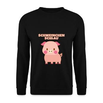 Schweinchen Schlau, ein rosa Schwein - Unisex Pullover - Schwarz - Vorne - Alina (178cm) & Michal (187cm)