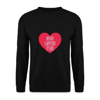 Gott liebt dich christliches Motiv - Unisex Pullover - Schwarz - Vorne - Alina (178cm) & Michal (187cm)