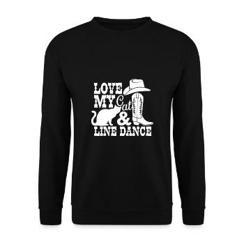 Ich liebe meine Katze und Line Dance - Unisex Pullover - Schwarz - Vorne - Alina (178cm) & Michal (187cm)