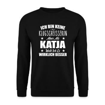 Name Katja Vorname Klugscheisserin Namenstag - Unisex Pullover - Schwarz - Vorne - Alina (178cm) & Michal (187cm)