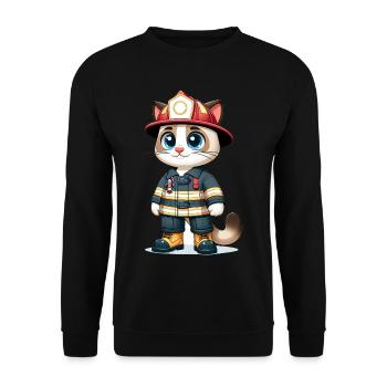 Cute Cat Firefighter - Unisex Sweatshirt - black - Front - Alina (178cm) & Michal (187cm)