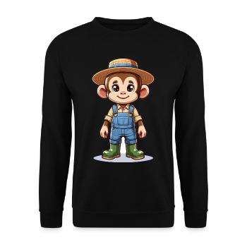 Cute Monkey Farmer - Unisex Pullover - Schwarz - Vorne - Alina (178cm) & Michal (187cm)