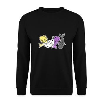 Nichtbinäres Flaggenfischdesign für stolze Enbys - Unisex Pullover - Schwarz - Vorne - Alina (178cm) & Michal (187cm)