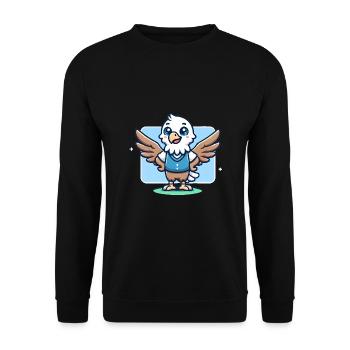 Aigle de dessin animé joyeux en gilet bleu - Sweat-shirt Unisexe - noir - Devant - Alina (178cm) & Michal (187cm)