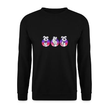 Comic Hund in Gebärdensprache „I love you“ - Unisex Pullover - Schwarz - Vorne - Alina (178cm) & Michal (187cm)