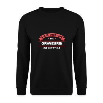 Graveurin Design für stolze Handwerker - Unisex Pullover - Schwarz - Vorne - Alina (178cm) & Michal (187cm)