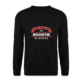 Modistin Design für stolze Handwerker - Unisex Pullover - Schwarz - Vorne - Alina (178cm) & Michal (187cm)