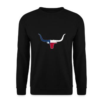 Texas Longhorn Rinder Design für stolze Texaner - Unisex Pullover - Schwarz - Vorne - Alina (178cm) & Michal (187cm)