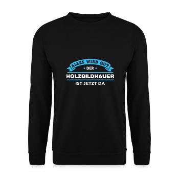 Holzbildhauer Design für stolze Handwerker - Unisex Pullover - Schwarz - Vorne - Alina (178cm) & Michal (187cm)