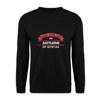 Sattlerin Design für stolze Handwerker - Unisex Pullover - Schwarz - Vorne - Alina (178cm) & Michal (187cm)