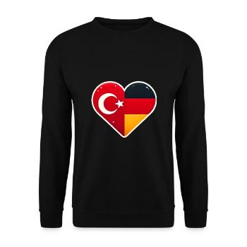 TürkischDeutsche Herzflagge Einheit - Unisex Pullover - Schwarz - Vorne - Alina (178cm) & Michal (187cm)