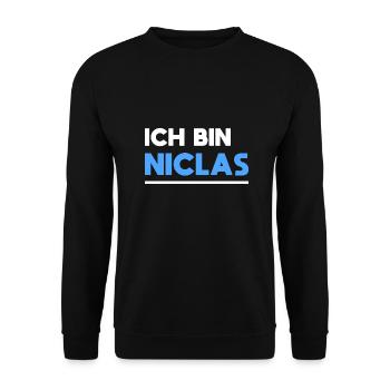 Niclas Name Spruch für stolze Niclas - Unisex Pullover - Schwarz - Vorne - Alina (178cm) & Michal (187cm)