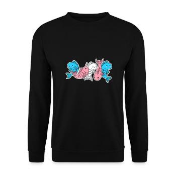 Trans Flagge Fisch Design für Trans Menschen - Unisex Pullover - Schwarz - Vorne - Alina (178cm) & Michal (187cm)