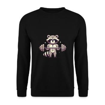 Muskel Waschbär Lifting Langhantel Karikatur - Unisex Pullover - Schwarz - Vorne - Alina (178cm) & Michal (187cm)