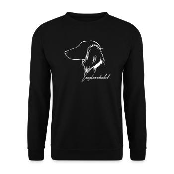 LANGHAARDACKEL Profil Hunde Hund Wilsigns - Unisex Pullover - Schwarz - Vorne - Alina (178cm) & Michal (187cm)