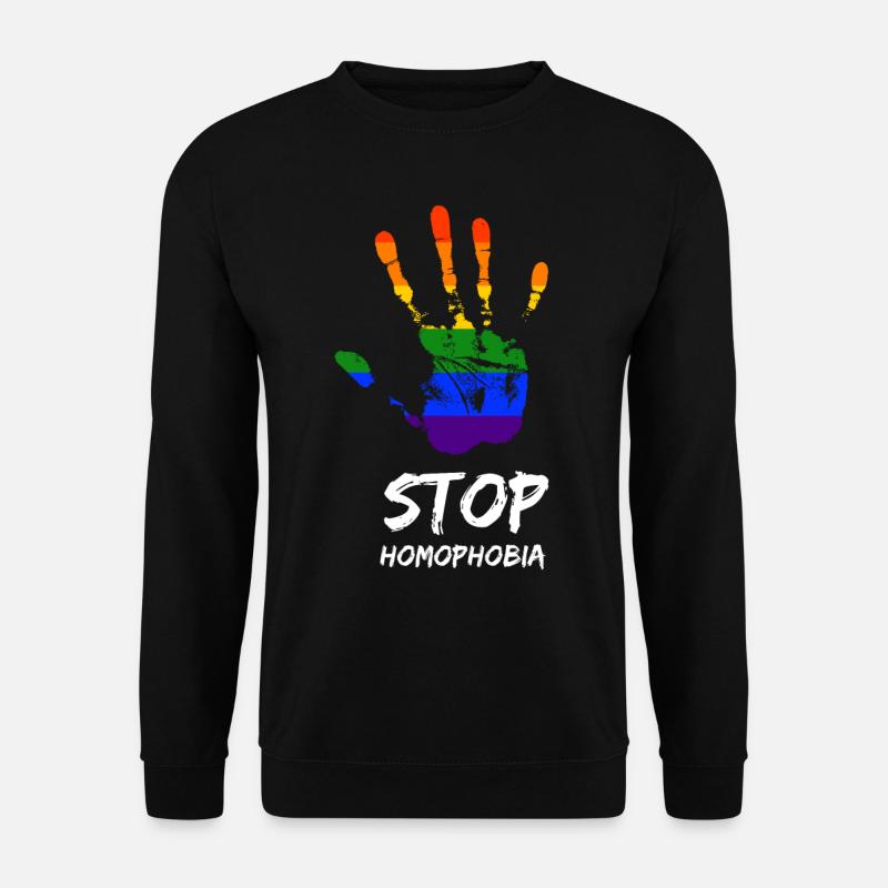 Stop Homophobia LGBT Gay Pride CSD Hand Regenbogen - Unisex Pullover - Schwarz